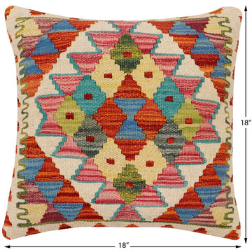 handmade Traditional Pillow Rust Blue Hand-Woven SQUARE 100% WOOL Hand woven turkish pillow2' x 2'